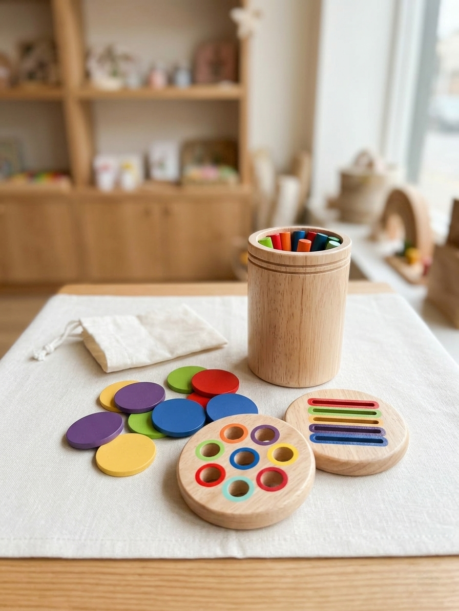 Jeu en bois - Apprentissage des formes et couleurs pour la motricité - Montessori