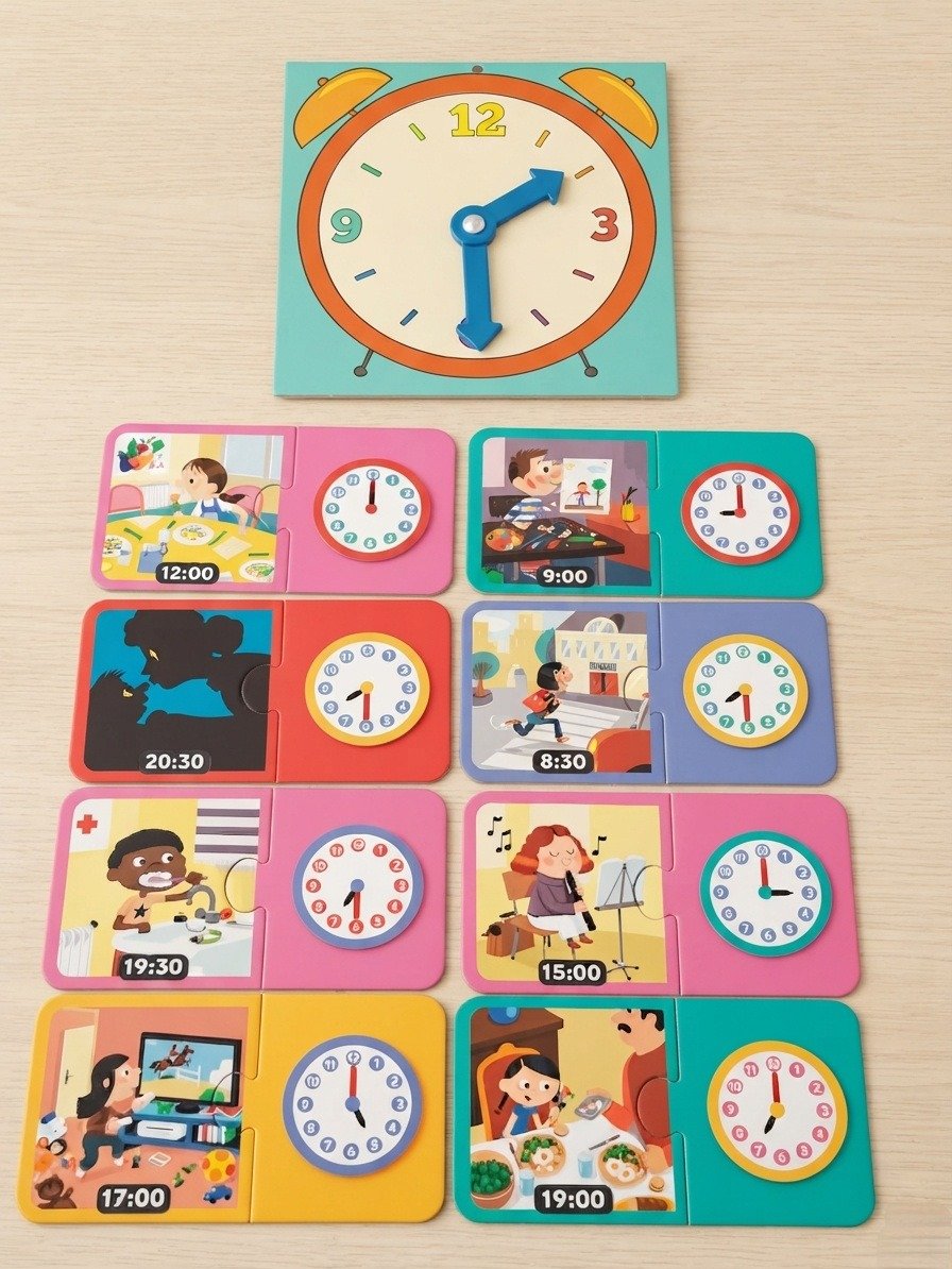 Jeu éducatif – Apprentissage de l’heure + horloge + lot de cartes