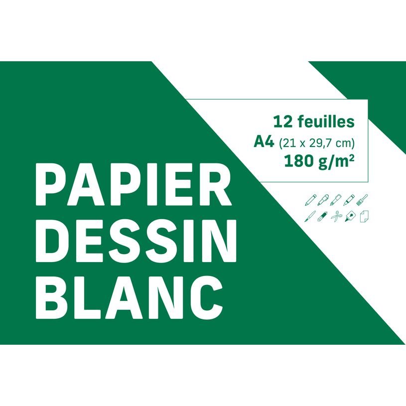 Pochette dessin blanc - 12 feuilles - A4 (21 x 29,7 cm)
