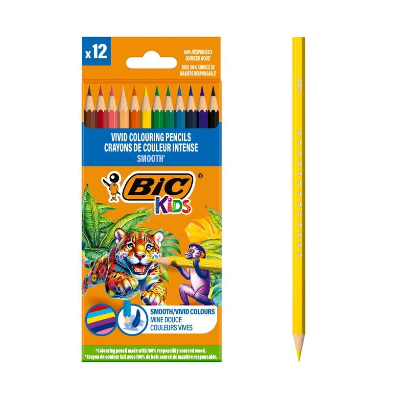 BIC Kids 12 Crayons de Couleur bois - Couleurs assorties